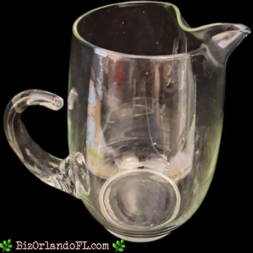 VINTAGE: Mid-Century Clear Glass Cocktail Pitcher with Applied Handle & Ice Lip